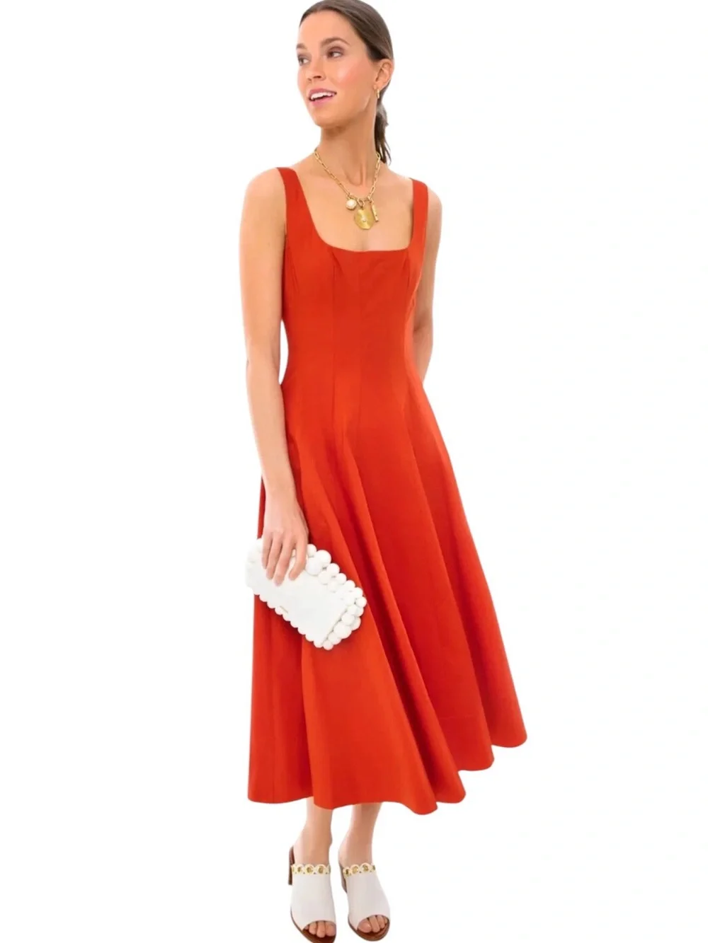 NWT Christian Lacroix Linen Blend Square Neckline Midi Dress Size 6 - Picture 9 of 9